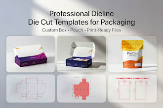 design custom product packaging box, pouch with dieline and die cut template