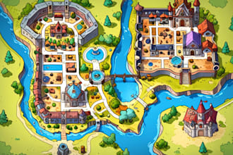 draw unique cartoonic fantasy vector map, event maps, city maps, illustration