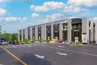 render commercial office complex,cgi park, warehouse,real estate property design