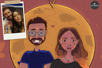 draw your couple into lovely cartoon portrait