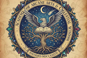 make a magical wizard school style logo inspired by fantasy world