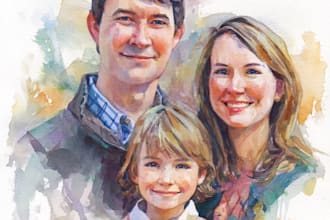 paint a awesome watercolor family portrait art illustration