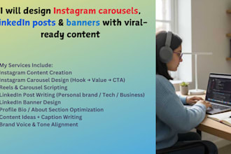 create instagram and linkedin content, carousels, banners