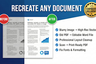 redesign, recreate any document, PDF, sketch, or image