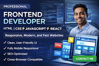 develop modern frontend websites using react, HTML, CSS