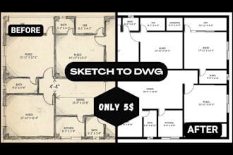 convert your PDF, image or sketch into autocad dwg floor plan