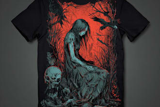 do drawing for tshirt detailed, horror, creepy illustration
