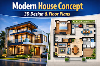 design modern house floor plans and 3d elevation