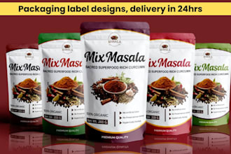 do product packaging, box packaging, label designs, pouch bag, mailerbox in 24hr