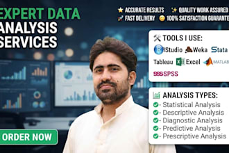 do data analysis using rstudio, weka, stata, tableau,excel, matlab and spss