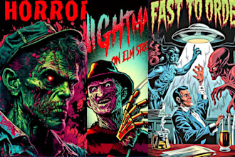draw horror vintage comic art retro 70s 80s 90s pulp poster cover illustration