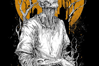do drawing for tshirt detaild, horror, creepy illustration