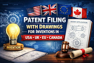 do patent filing, search with drawings for inventions in USA, UK, eu, canada