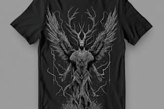 create detailed dark art illustrations for bands and merch