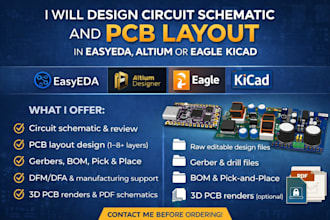 design circuit schematic and pcb layout in easyeda, kltium or eagle kicad