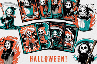 design custom halloween skeleton grim reaper logo