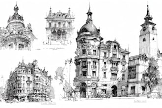 draw an architectural sketches of building illustrations