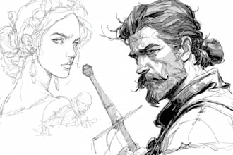 draw line art and sketch illustration in digital art