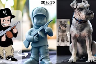 convert 2d to 3d detailed stl file, image to 3d character 3mf for 3d printing