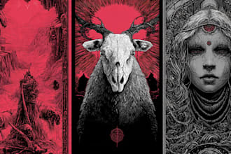 create detailed dark art illustrations for bands and merch