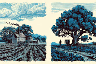 design linocut woodcut vintage retro illustration