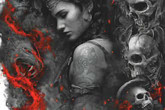 draw a detailed dark art tatto illustration