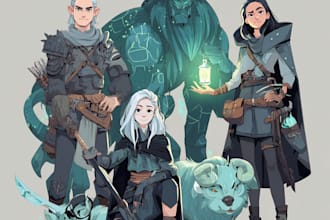 paint dnd character and dnd party character and rpg art