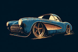 draw car illustration or any vehicle in retro vintage style