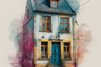 paint a watercolor house portrait or city space illustration