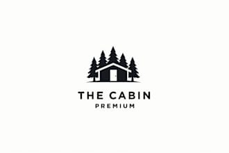 design realistic wooden cabin logo with express delivery
