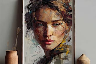 create unique printable digital oil paint abstract wall art design