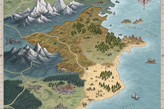 make detailed fantasy map for your novel, boardgame or dnd