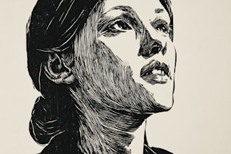 draw a portrait drawing in linocut illustration