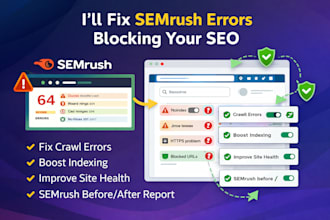 fix semrush errors, fix crawl errors, indexing issues for shopify and wordpress