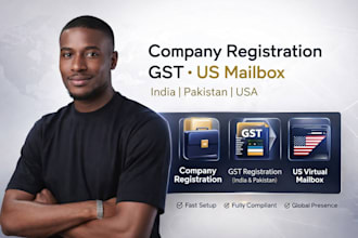 register your company, do gst in india and pakistan, and provide a US mailbox