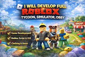 create full roblox games tycoon, simulator, obby