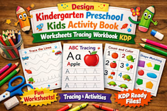 design kindergarten preschool kids activity book worksheets tracing workbook kdp