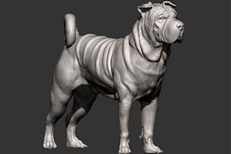 sculpt 3d realistic animal sculpture, likeness pet model, pet portrait, 3d print