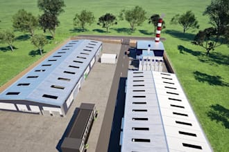 revit3d industrial building,warehouse render,solar panel plan design,real estate