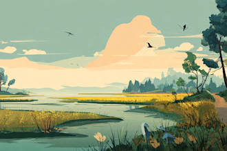 redraw landscape to cartoon vector