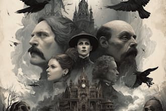 draw horror and gothic line art illustrations