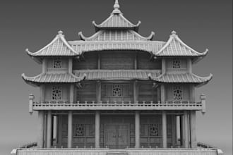 do 3d ancient and historical terrain building, medieval cottage,3d village cabin
