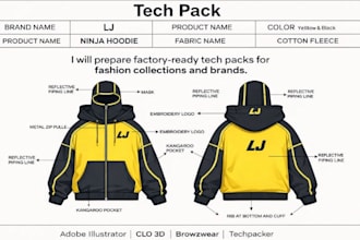 prepare factory ready tech packs for fashion collections and brands