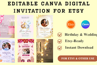 design editable canva digital invitation templates for etsy