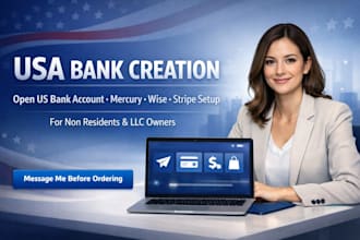 do USA bank creation, open US bank account, mercury wise stripe setup