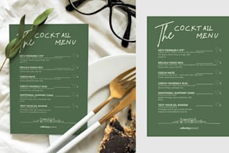 design high end restaurant, bar menus, custom cocktail lists