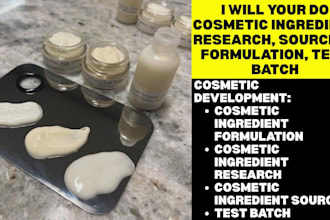 do cosmetic ingredient research, sourcing, formulation, test batch