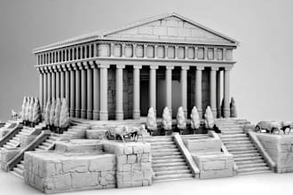 make 3d old monumental terrain, medieval castle, greek building, 3d roman temple