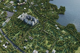 rezoning 3d landscape property, urban masterplan,housing apartment,aerial render
