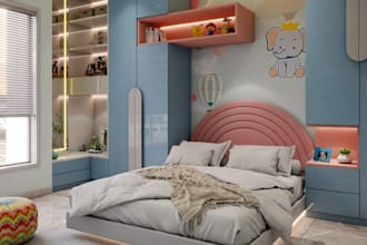 redesign interior kids room,living space layout,nursery decor,residential render